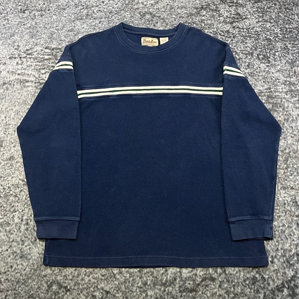 Vintage Y2K Point Zero Sweater Mens Large Blue Long Sleeve Striped Grunge Skater